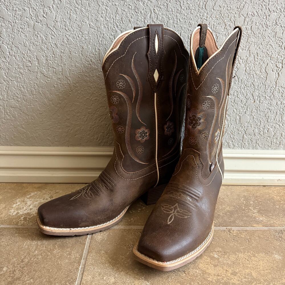 *NEW* Justin Jessa brown Western boots - Square toe floral embroidery size 9.5